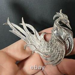 Vintage Sterling Silver Phoenix Brooch Pin, Jewelry Peacock Bird Paradise