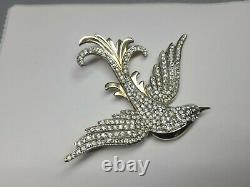 Vintage Sterling Silver Vermeil Rhinestone Brooch Bird of Paradise Dove Marked