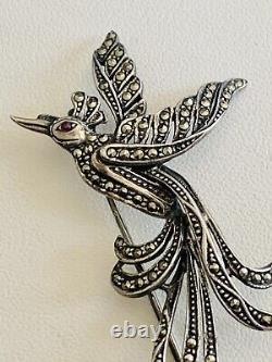 Vintage Sterling Silver brooch marcasite bird of paradise excellent condition