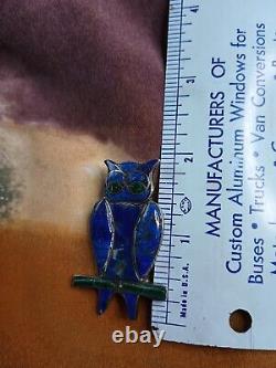 Vintage Sterling Silver lapis /malachite Owl brooch or Pendant, hand made