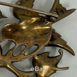 Vintage Sterling Swag Pin Brooch 3 Birds Nest With 4 Eggs Rare Style