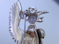 Vintage Sterling & multi stone Pin / Brooch figural Bird with gold wash