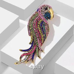 Vintage Style Large Parrot Bird Design with Multicolor Lab Created Stone Brooch