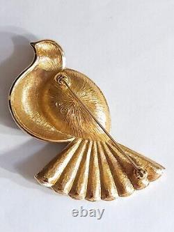 Vintage Swarovski Crystal Red Enamel Bird Brooch Pin Dove
