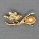 Vintage Sweet Bird And Pearl Nest Brooch In Solid 14k Yellow Gold