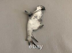 Vintage TAXCO Mexican Sterling Silver Turquoise Large Figural Bird Pin Brooch