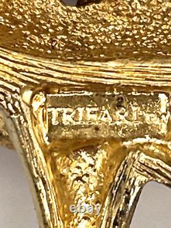 Vintage TRIFARI TM Signed Crystal & Enamel Pink Flamingo Gold Tone Brooch Pin