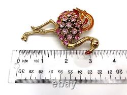 Vintage TRIFARI TM Signed Crystal & Enamel Pink Flamingo Gold Tone Brooch Pin