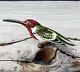 Vintage Takahashi Bird Woodpecker Hummingbird Wood Hand Painted Brooch Pin #256