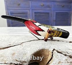 Vintage Takahashi Bird Woodpecker Hummingbird Wood Hand Painted Brooch Pin #256