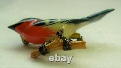 Vintage Takahashi Carved Painted Wood Blue Bird Brooch Pin