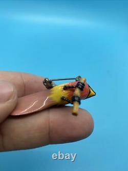 Vintage Takahashi Carved Wood Cardinal Bird Pin Brooch