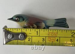 Vintage Takahashi Eastern Blue Bird Pin Hand Painted Wooden Brooch