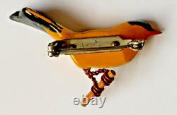 Vintage Takahashi Goldfinch Bird Brooch Hand Carved & Painted