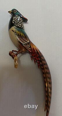 Vintage Takahashi Hand Carved Male Pheasant Bird Brooch
