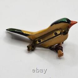 Vintage Takahashi Hand Painted Wood Bird Enamel Pin Brooch Unsigned