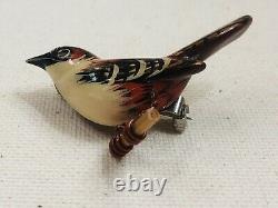 Vintage Takahashi Hand Painted Wood Bird Pin Brooch