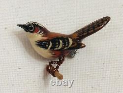 Vintage Takahashi Hand Painted Wood Bird Pin Brooch