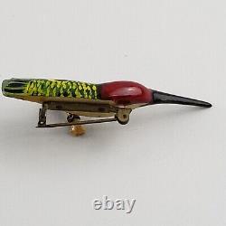 Vintage Takahashi Hummingbird Bird Hand Painted Wood Pin Brooch Exquisite