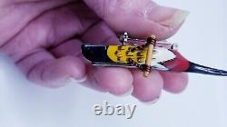 Vintage Takahashi Hummingbird Bird Woodpecker Hand Painted Wood Pin Brooch