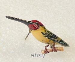 Vintage Takahashi Hummingbird Bird Woodpecker Hand Painted Wood Pin Brooch Male