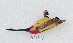 Vintage Takahashi Hummingbird Bird Woodpecker Hand Painted Wood Pin Brooch Male