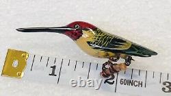 Vintage Takahashi Hummingbird Bird Woodpecker Hand Painted Wood Pin Brooch Male