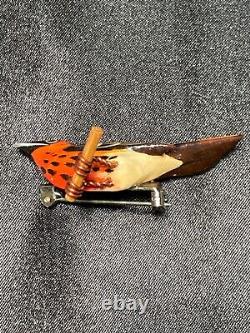 Vintage Takahashi-Original Life-Like Male Thrush Bird Hardwood Brooch