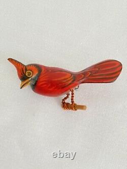 Vintage Takahashi Red Cardinal Bird Brooch Pin