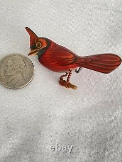 Vintage Takahashi Red Cardinal Bird Brooch Pin