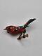Vintage Takahashi Scarlet Tanger Hand Carved Painted Bird Brooch Pin