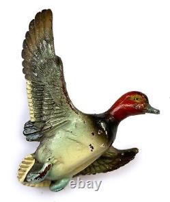 Vintage Takahashi-Style Bird Duck Pin Brooch Hand Carved Wood Flight Redhead