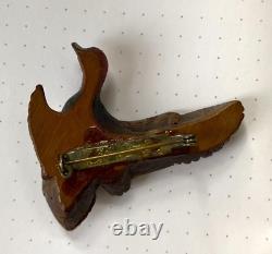 Vintage Takahashi-Style Bird Duck Pin Brooch Hand Carved Wood Flight Redhead