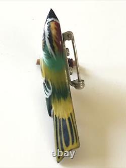 Vintage Takahashi Warbler BIRD Pin Brooch Hand Carved Wood Painted
