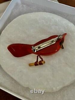 Vintage Takahashi Wood Carved Hand Painted Red Cardinal Bird Brooch Pin