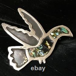 Vintage Taxco Estate Sterling Silver Abalone Inlay Bird Brooch 1 1/8 X 1 3/16