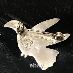 Vintage Taxco Estate Sterling Silver Abalone Inlay Bird Brooch 1 1/8 X 1 3/16