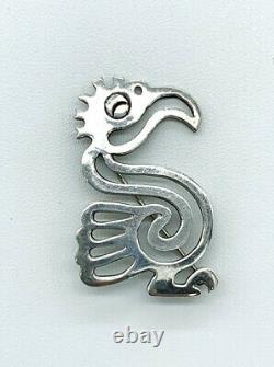 Vintage Taxco Mexico Sterling Silver Aztec Parrot Bird Glyph Pin Brooch