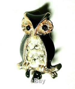 Vintage Tiny Owl Brooch Gilded & Enameled B&w Butler & Wilson
