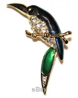 Vintage Toucan Bird Brooch Blue Green Enamel Wings Crystals Pin Sphinx Elegant