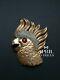 Vintage Trifari Parrot Head Bird Red Glass Fur Clip Brooch