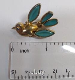 Vintage Trifari Philippe Molded Glass Poured Blue Bird Petals Brooch Pin