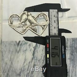 Vintage Truart Heart Love Birds Sterling Silver 925 Brooch Pin