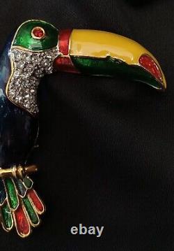 Vintage Tucan Bird Multi Color With Rhinestones Pin Brooch Large