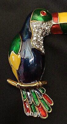 Vintage Tucan Bird Multi Color With Rhinestones Pin Brooch Large
