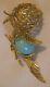 Vintage Uno A Erre Beautiful 18k Yellow Gold Diamond Love Bird Turquoise Brooch