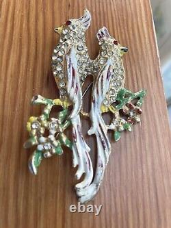 Vintage Unsigned Coro Enamel & Rhinestone Encrusted Cockatoo Brooch