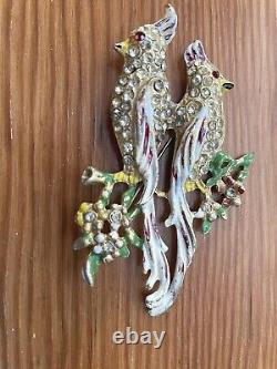 Vintage Unsigned Coro Enamel & Rhinestone Encrusted Cockatoo Brooch