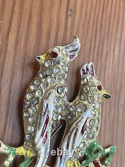 Vintage Unsigned Coro Enamel & Rhinestone Encrusted Cockatoo Brooch