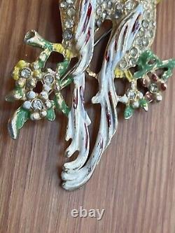 Vintage Unsigned Coro Enamel & Rhinestone Encrusted Cockatoo Brooch